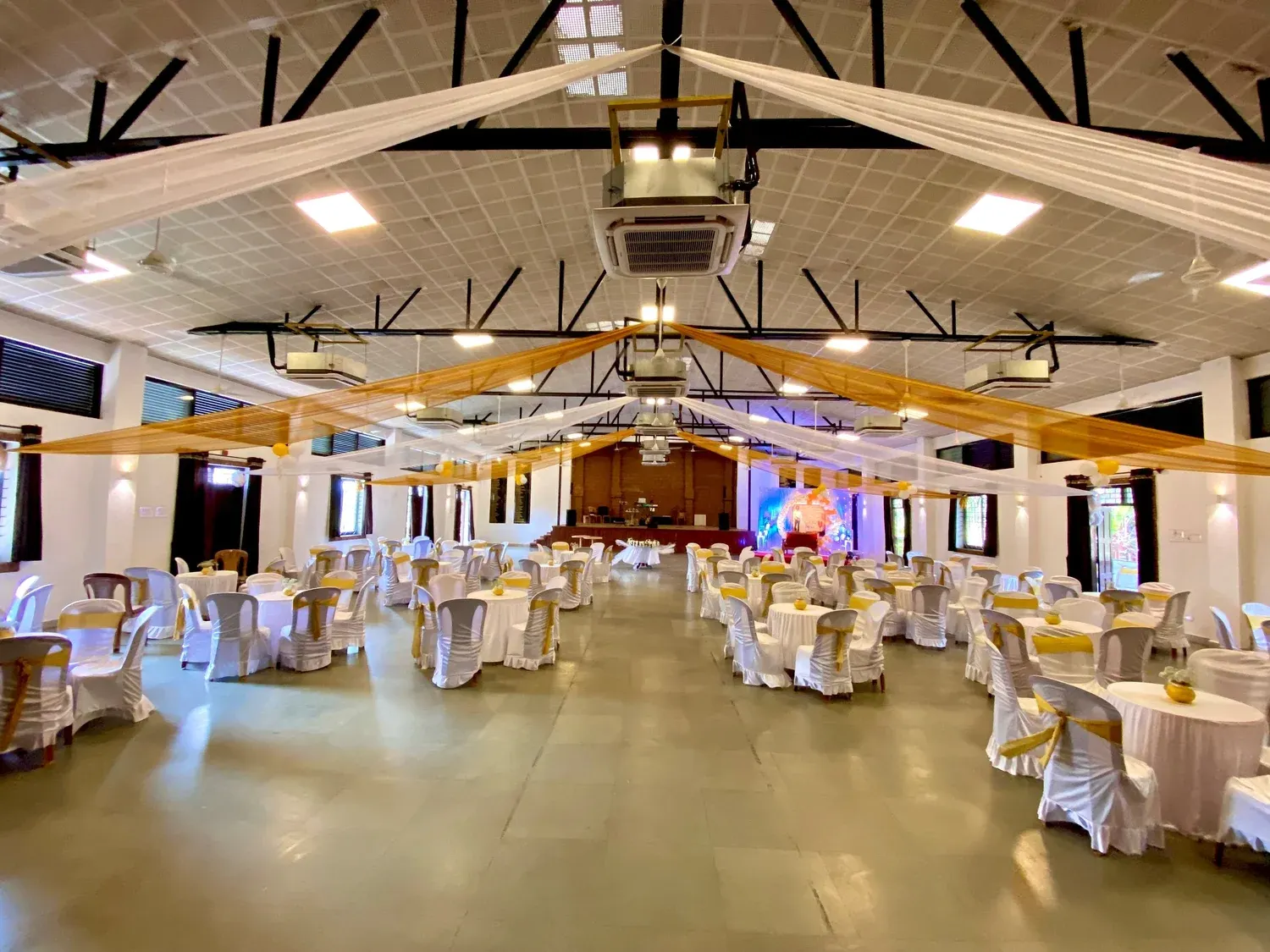 The Chandor Club hall dressed for a wedding reception